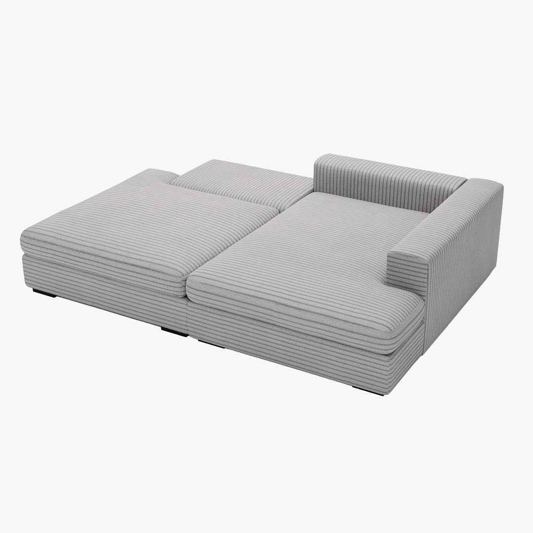 AYDA Canapé d'angle convertible avec coffre en velours gros côtelé gris clair - Angle droit