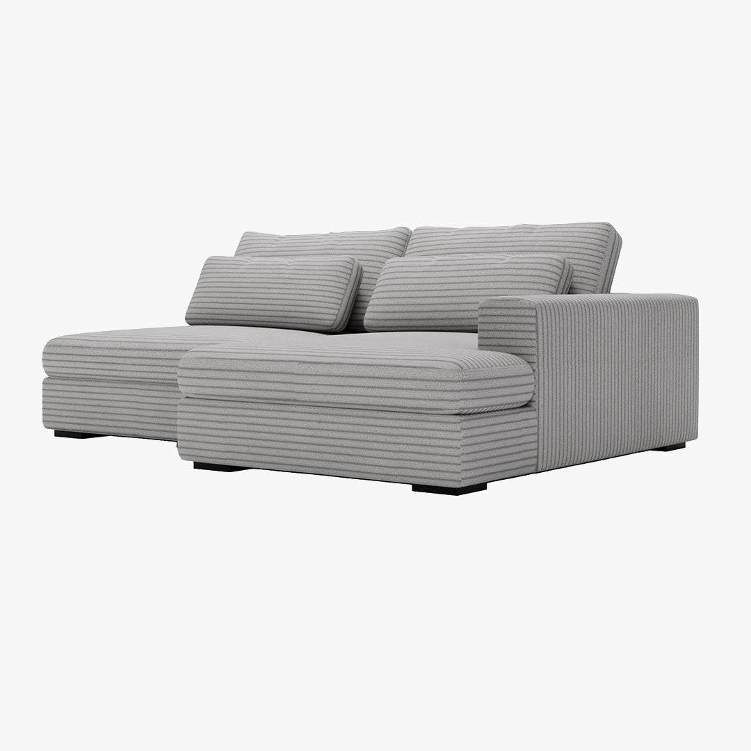 AYDA Canapé d'angle convertible avec coffre en velours gros côtelé gris clair - Angle droit