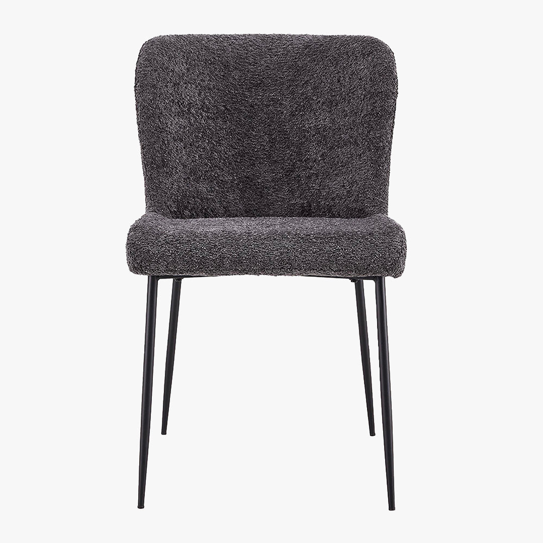 AZEL Lot de 2 chaises tissu bouclette gris anthracite piètement métal noir