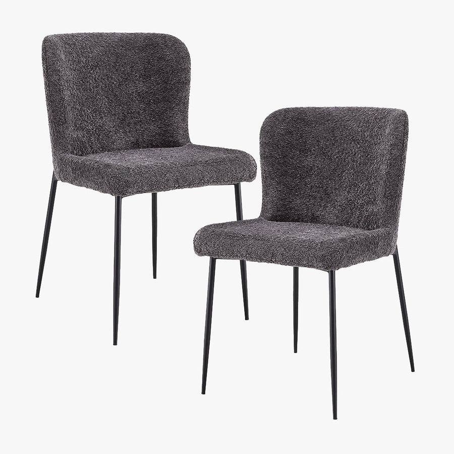 AZEL Lot de 2 chaises tissu bouclette gris anthracite piètement métal noir