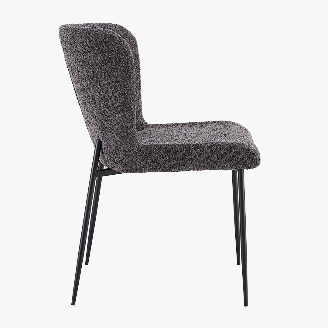 AZEL Lot de 2 chaises tissu bouclette gris anthracite piètement métal noir