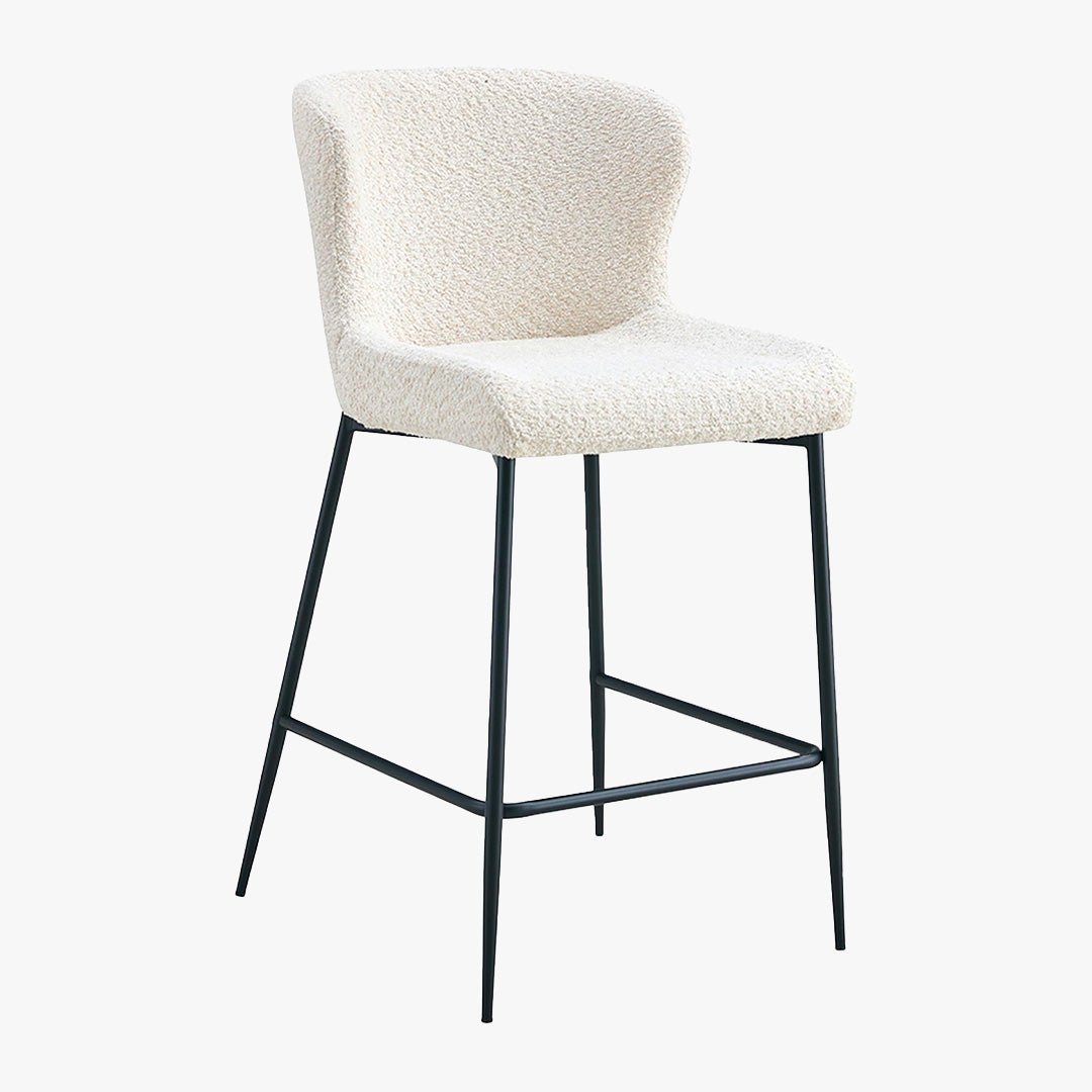 AZEL Lot de 2 tabourets tissu bouclette blanc écru piètement métal noir
