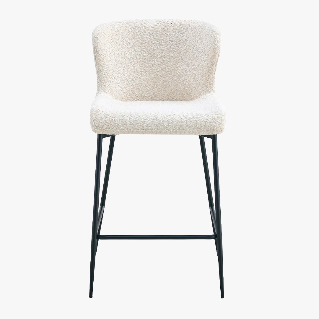 AZEL Lot de 2 tabourets tissu bouclette blanc écru piètement métal noir