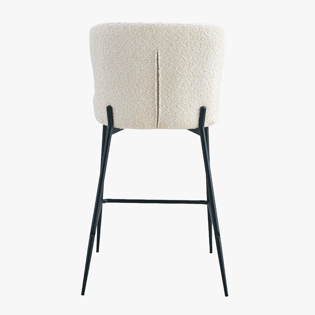 AZEL Lot de 2 tabourets tissu bouclette blanc écru piètement métal noir