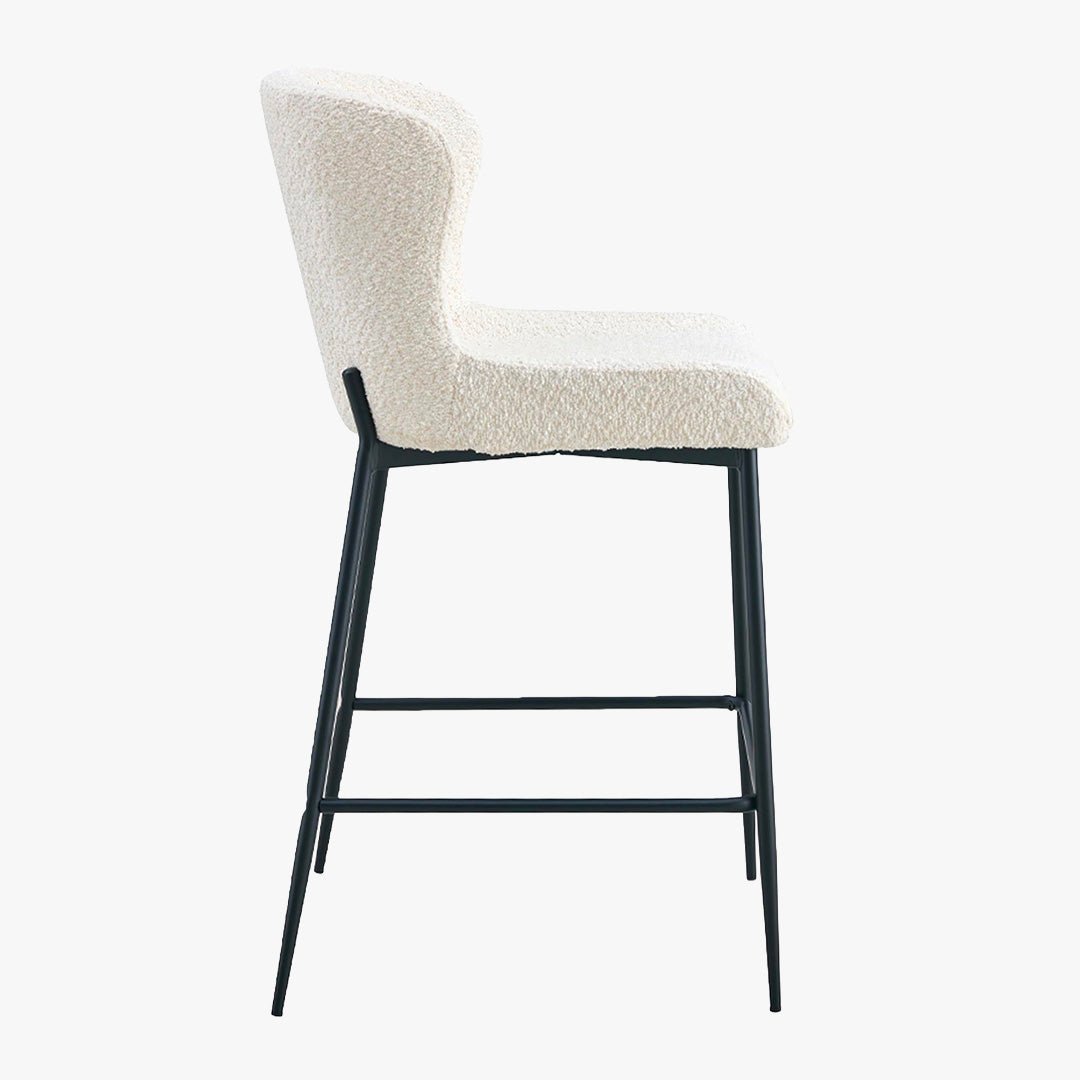 AZEL Lot de 2 tabourets tissu bouclette blanc écru piètement métal noir