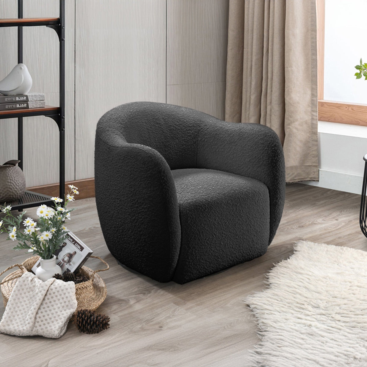BARCY Fauteuil cabriolet pivotant effet peau de mouton gris foncé