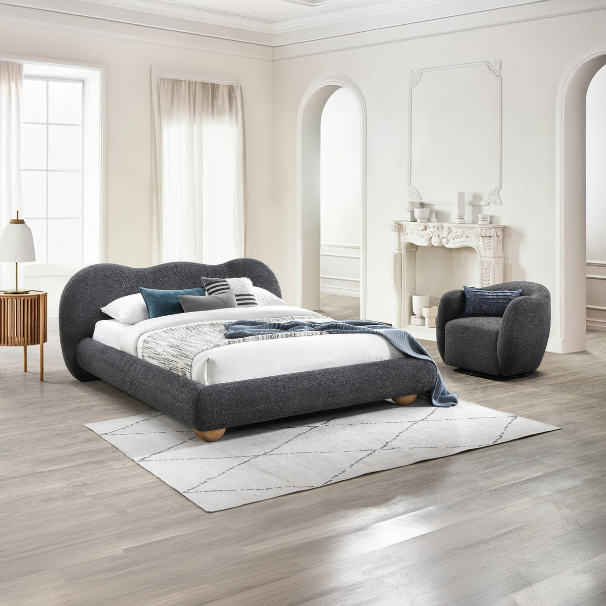 BARCY Fauteuil cabriolet pivotant effet peau de mouton gris foncé