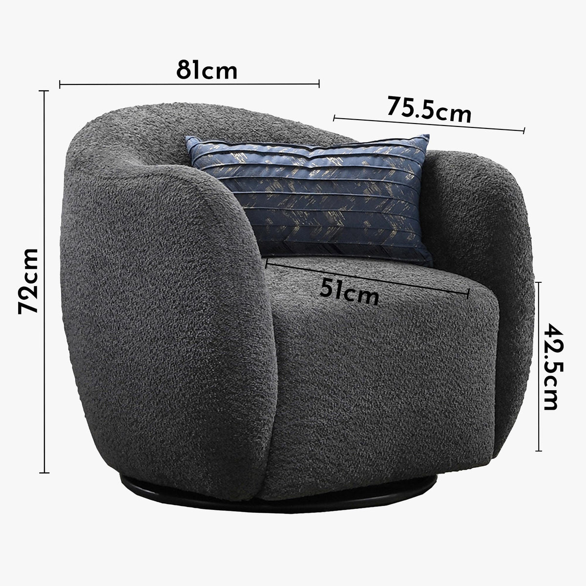 BARCY Fauteuil cabriolet pivotant effet peau de mouton gris foncé