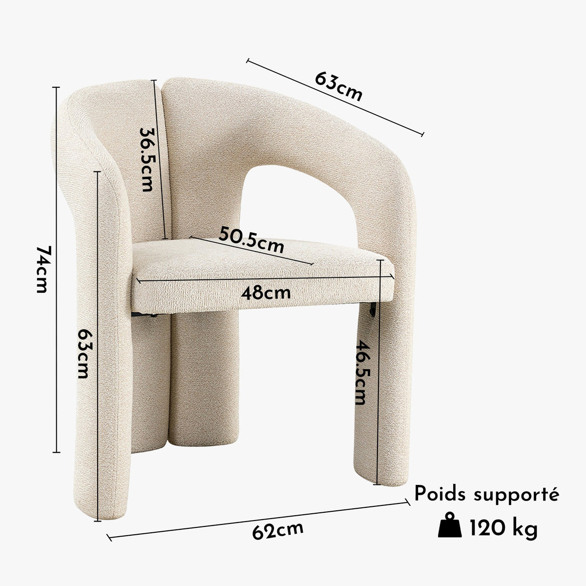 BEJA Fauteuil en tissu bouclette beige
