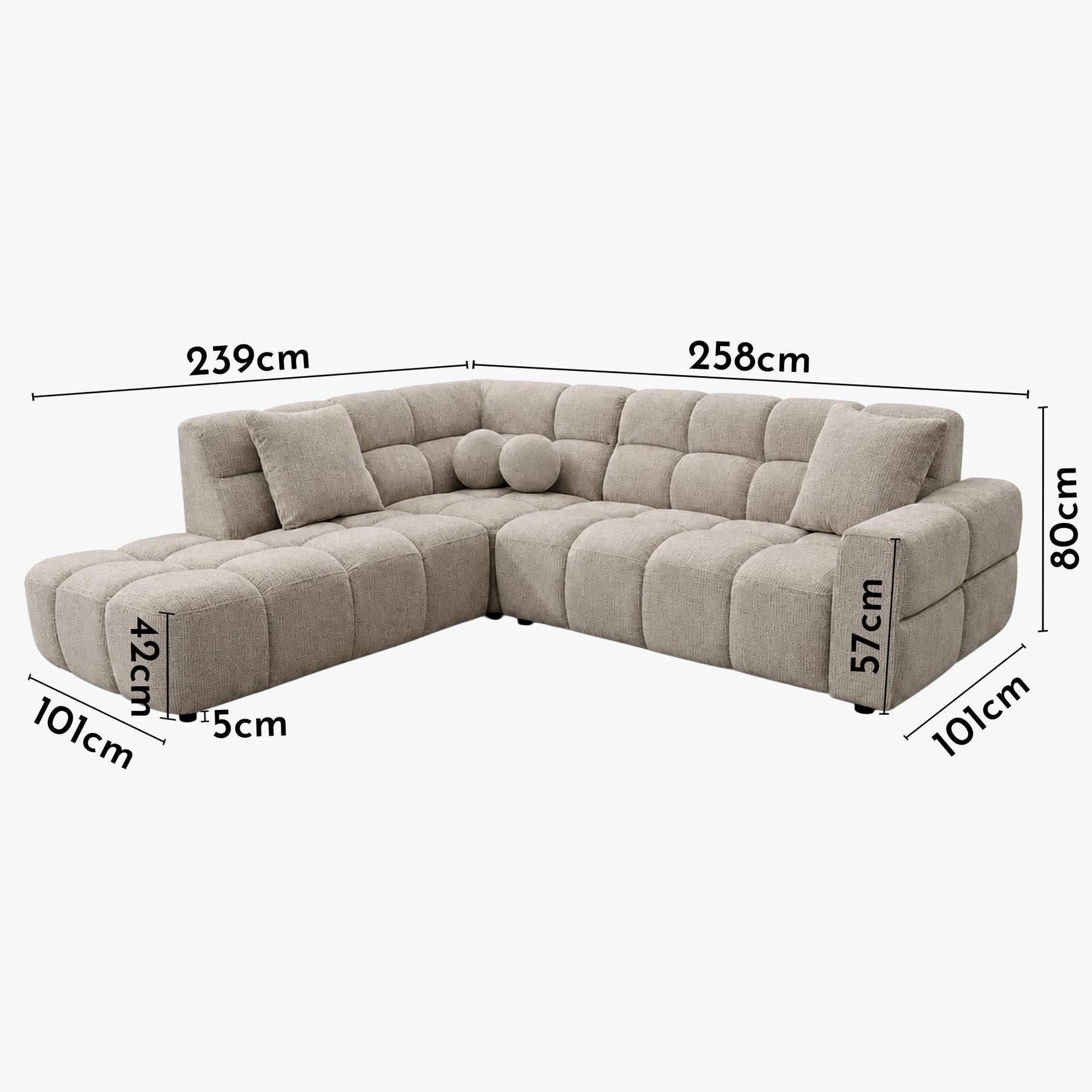 BELIZ Canapé d'angle en tissu beige - Angle gauche