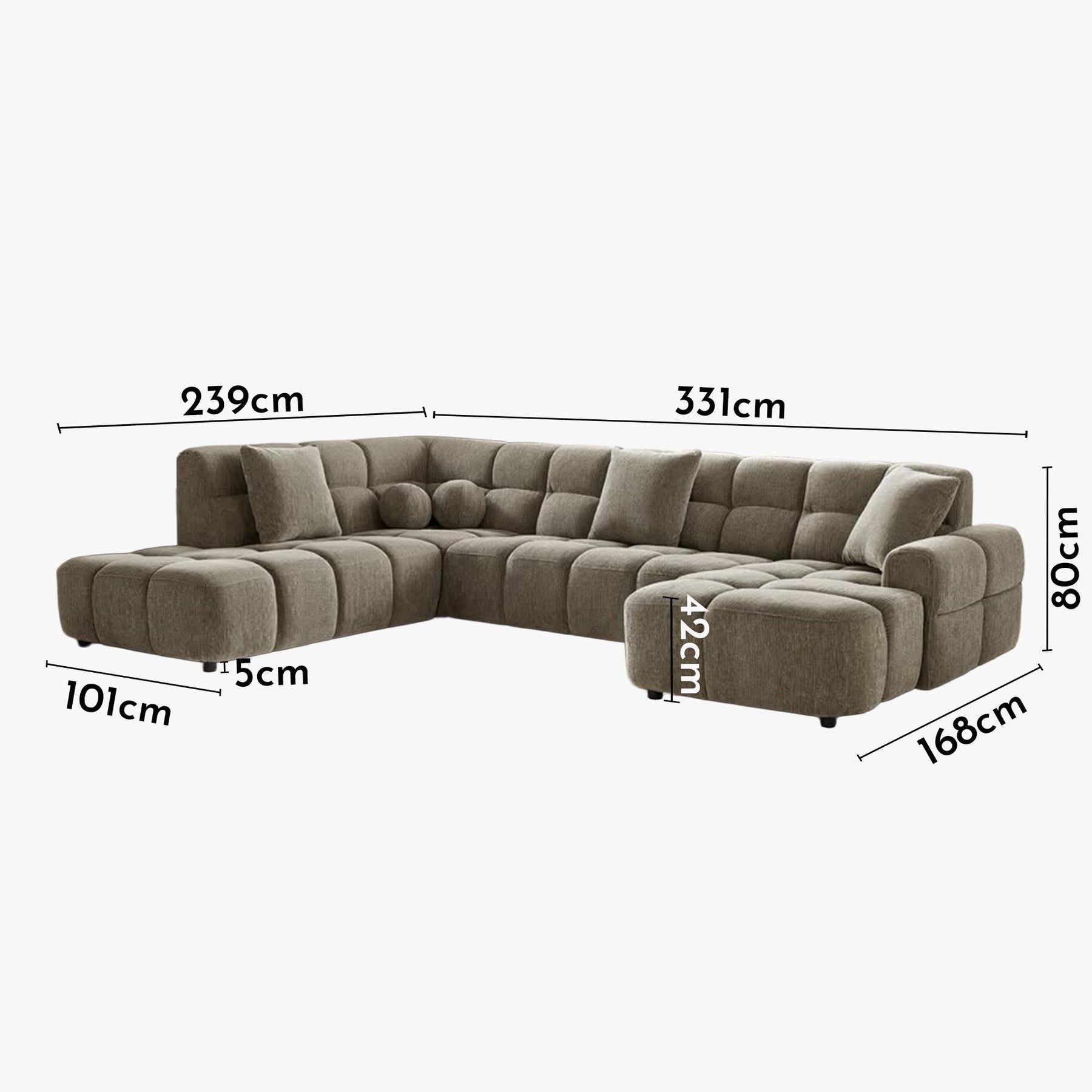 BELIZ XL Canapé panoramique tissu taupe - Angle droit