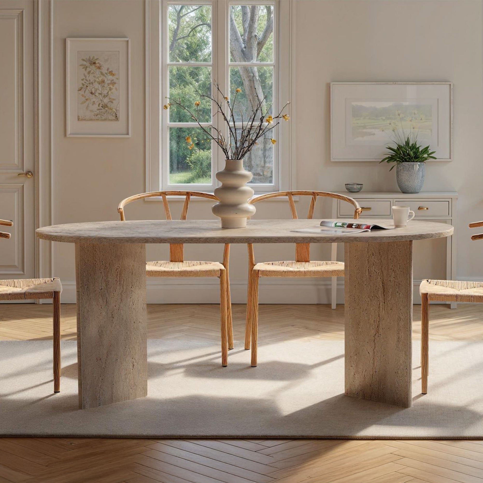 BELORA Table à manger ovale beige 180 cm