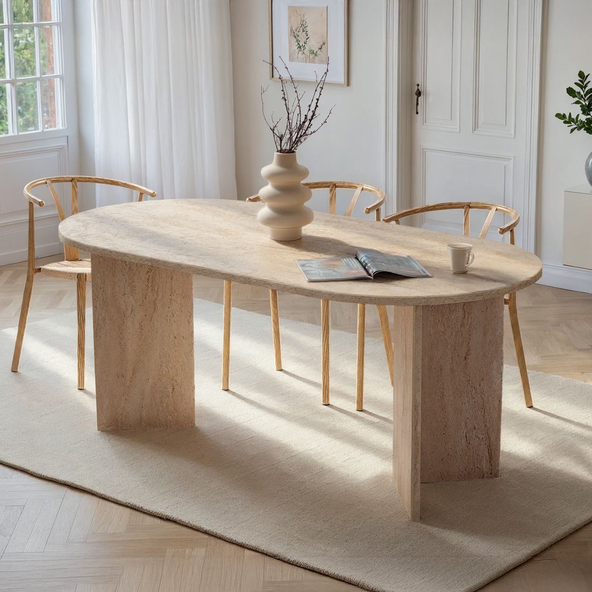 BELORA Table à manger ovale beige 180 cm