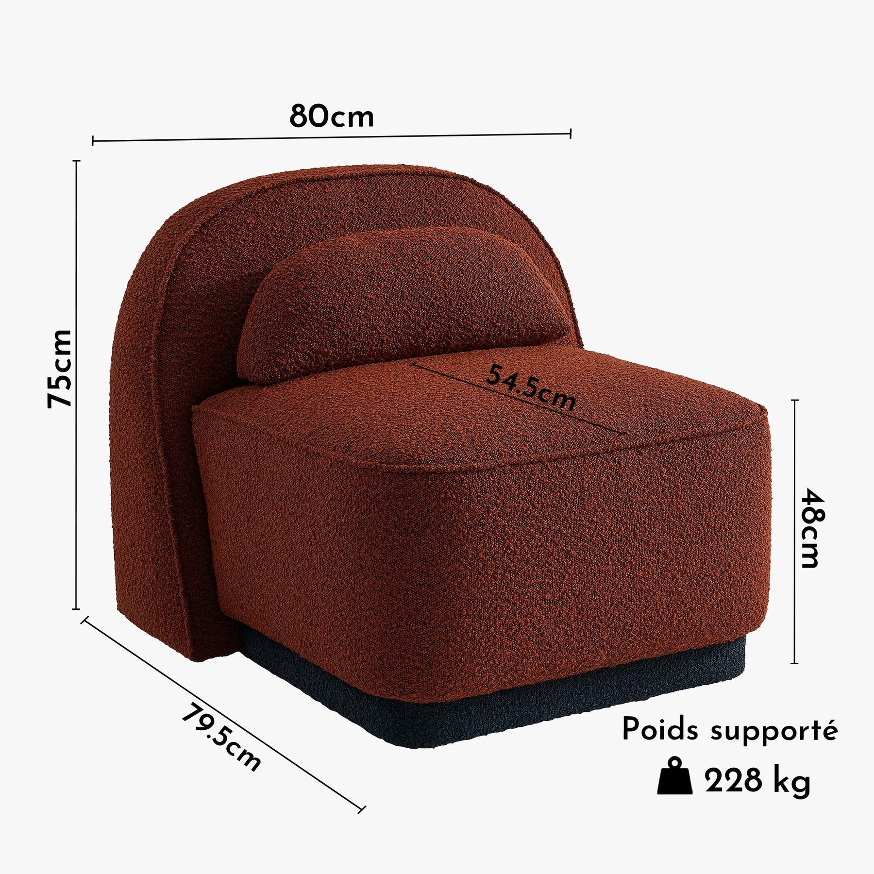 BERY Fauteuil pivotant en tissu bouclette terracotta