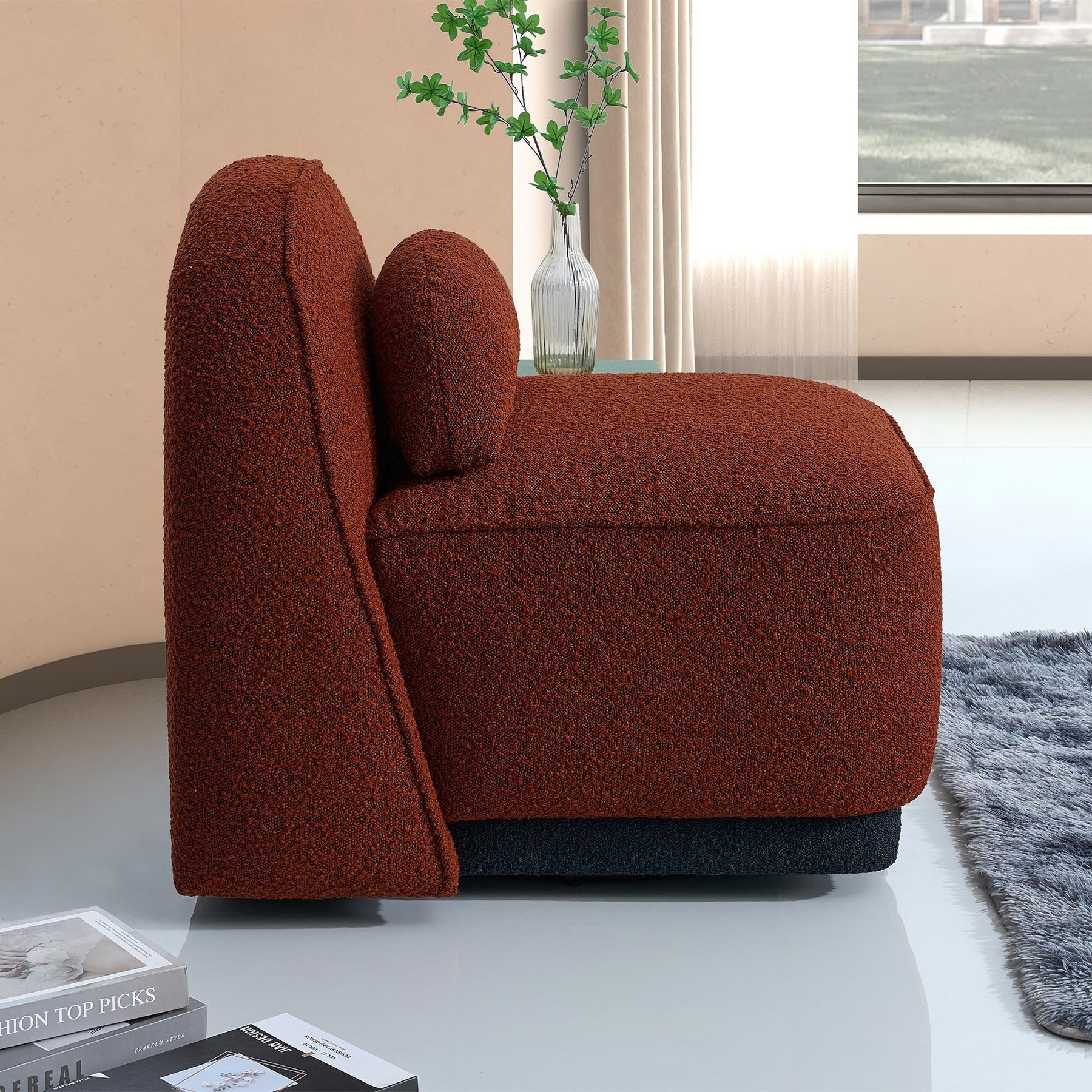 BERY Fauteuil pivotant en tissu bouclette terracotta
