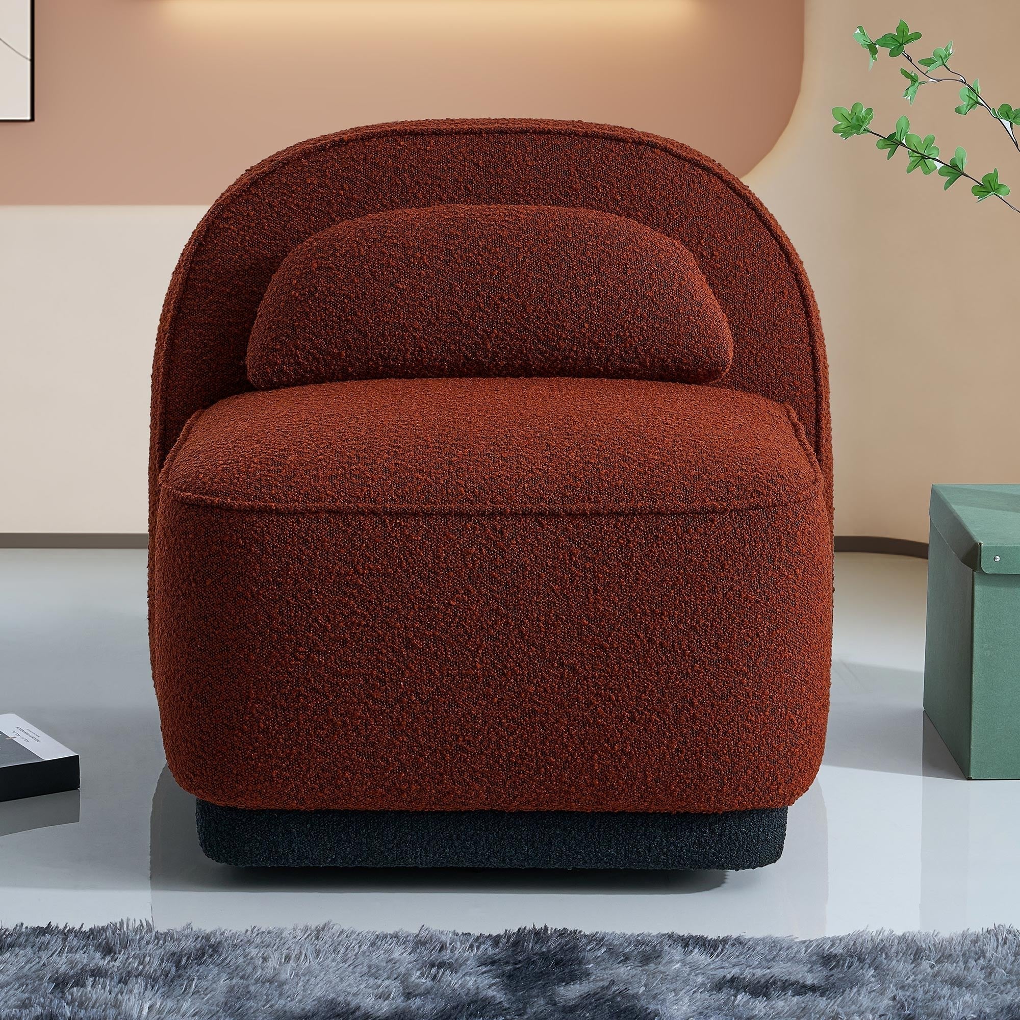 BERY Fauteuil pivotant en tissu bouclette terracotta