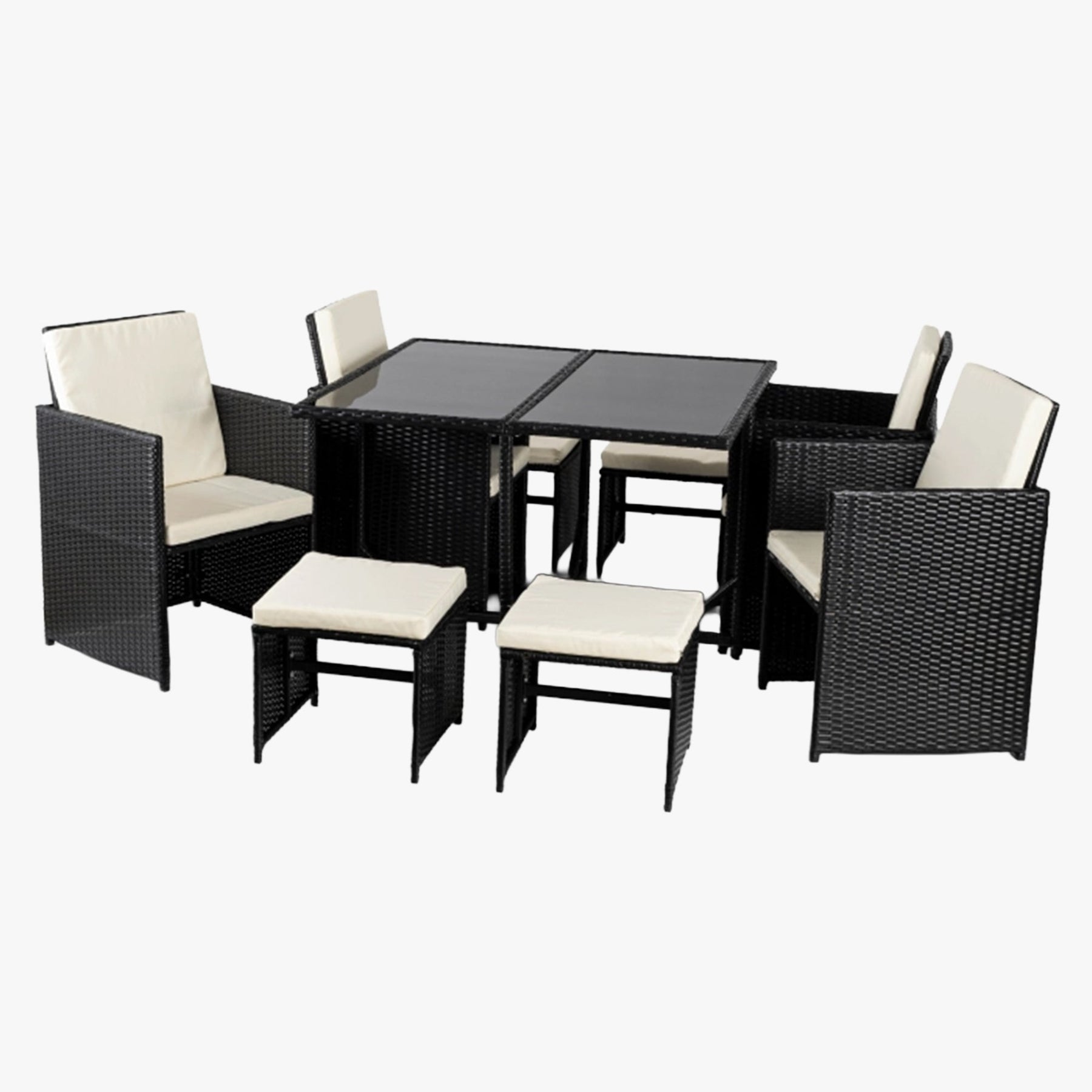 BONITO Ensemble de mobilier de jardin 8 places avec table en verre trempé noir
