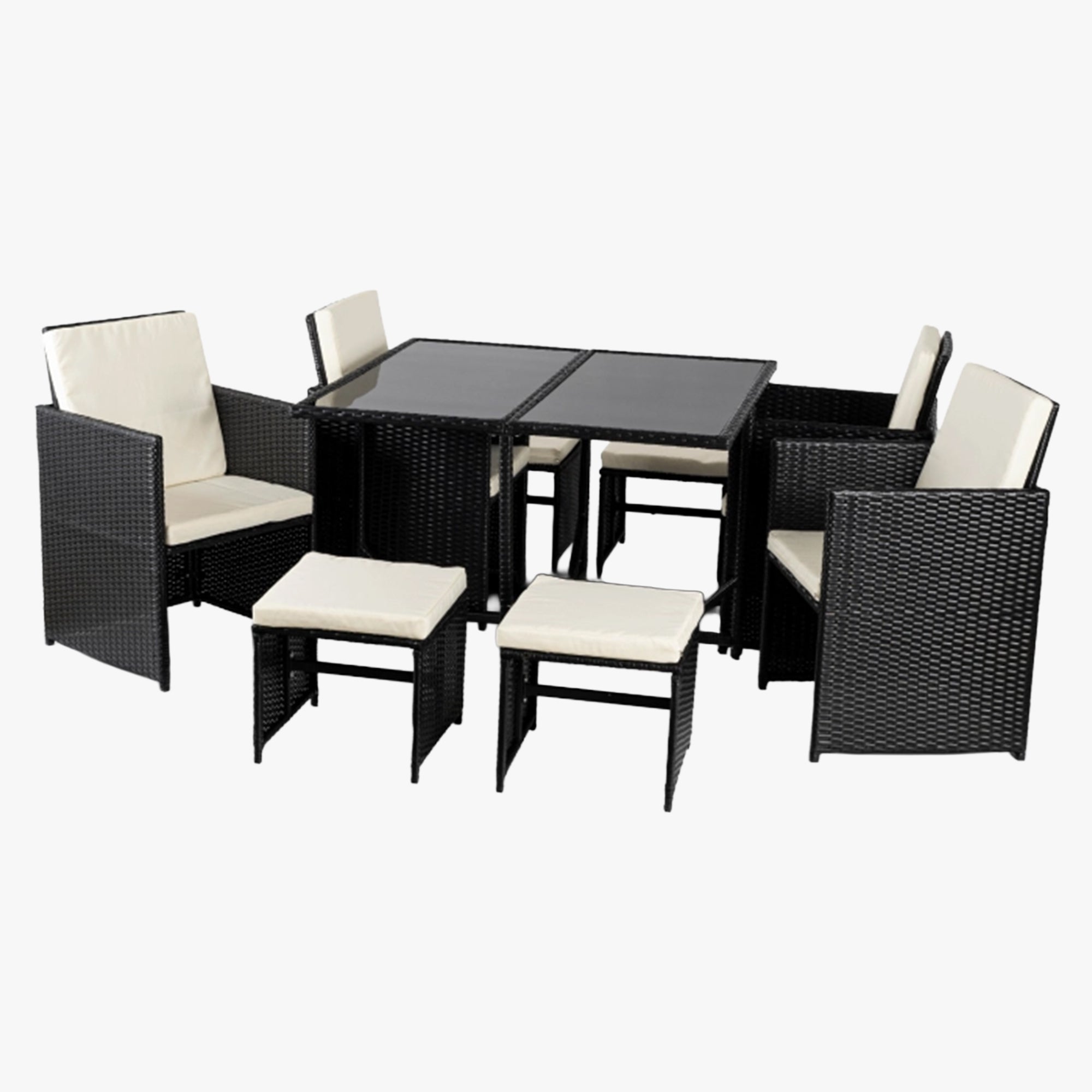 BONITO Ensemble de mobilier de jardin 8 places avec table en verre trempé noir
