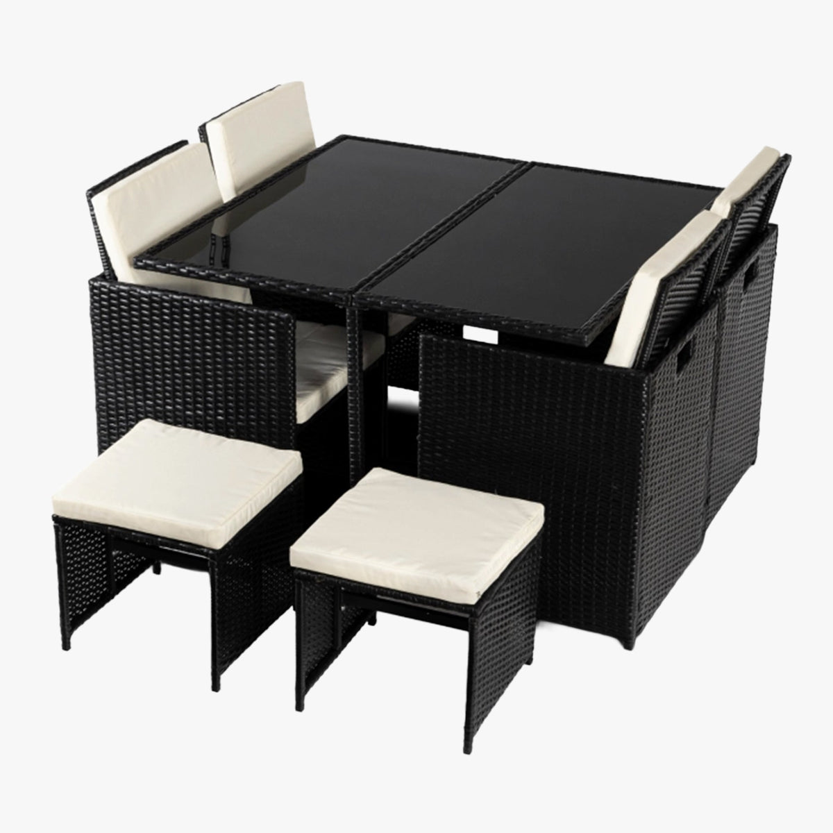 BONITO Ensemble de mobilier de jardin 8 places avec table en verre trempé noir