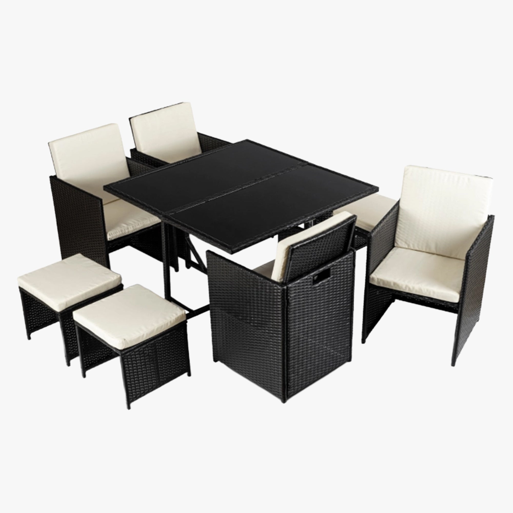BONITO Ensemble de mobilier de jardin 8 places avec table en verre trempé noir