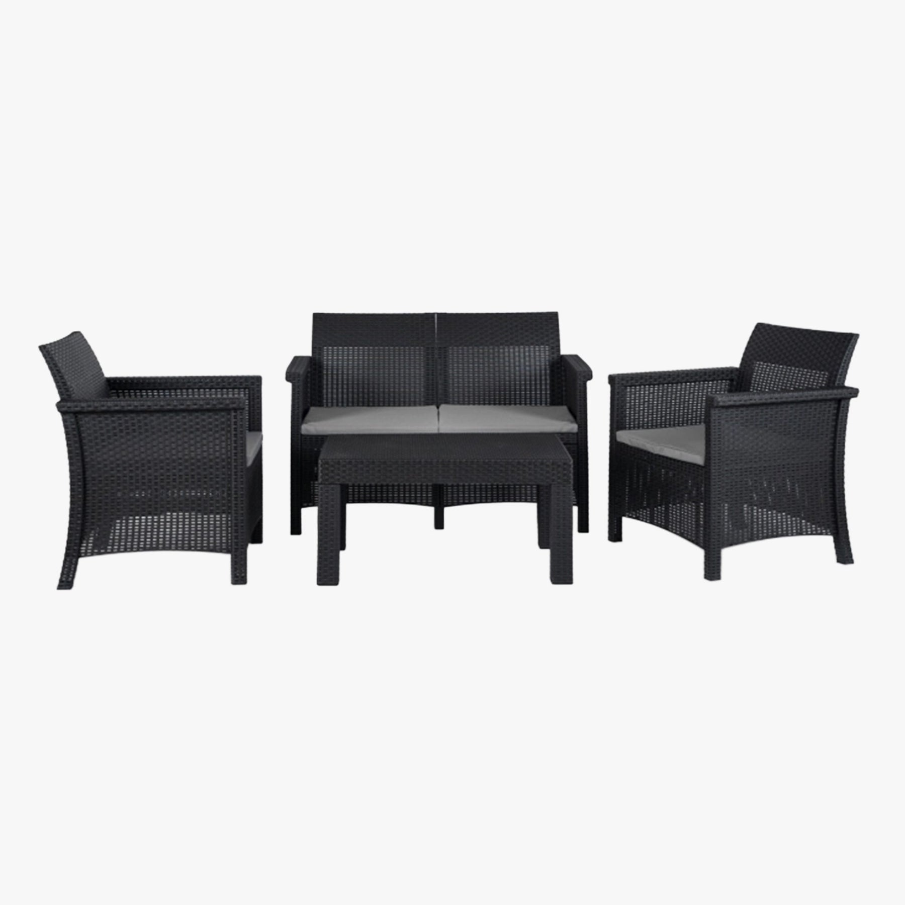 BRENTA Ensemble de mobilier de jardin 4 places avec table noir