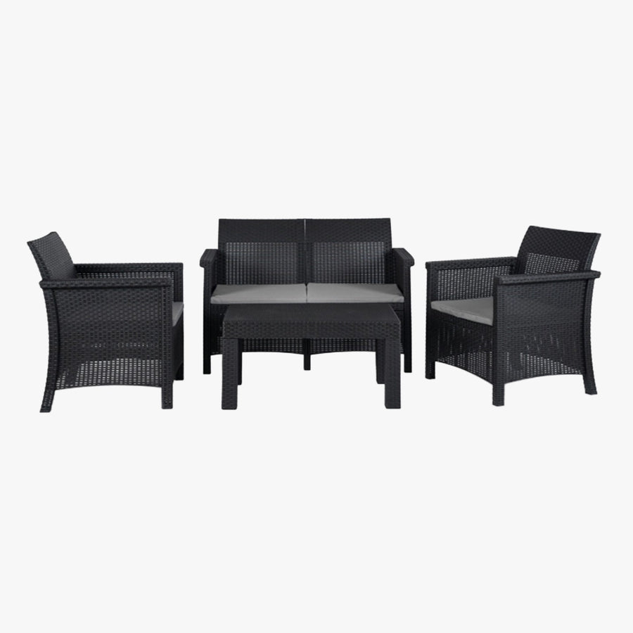 BRENTA Ensemble de mobilier de jardin 4 places avec table noir