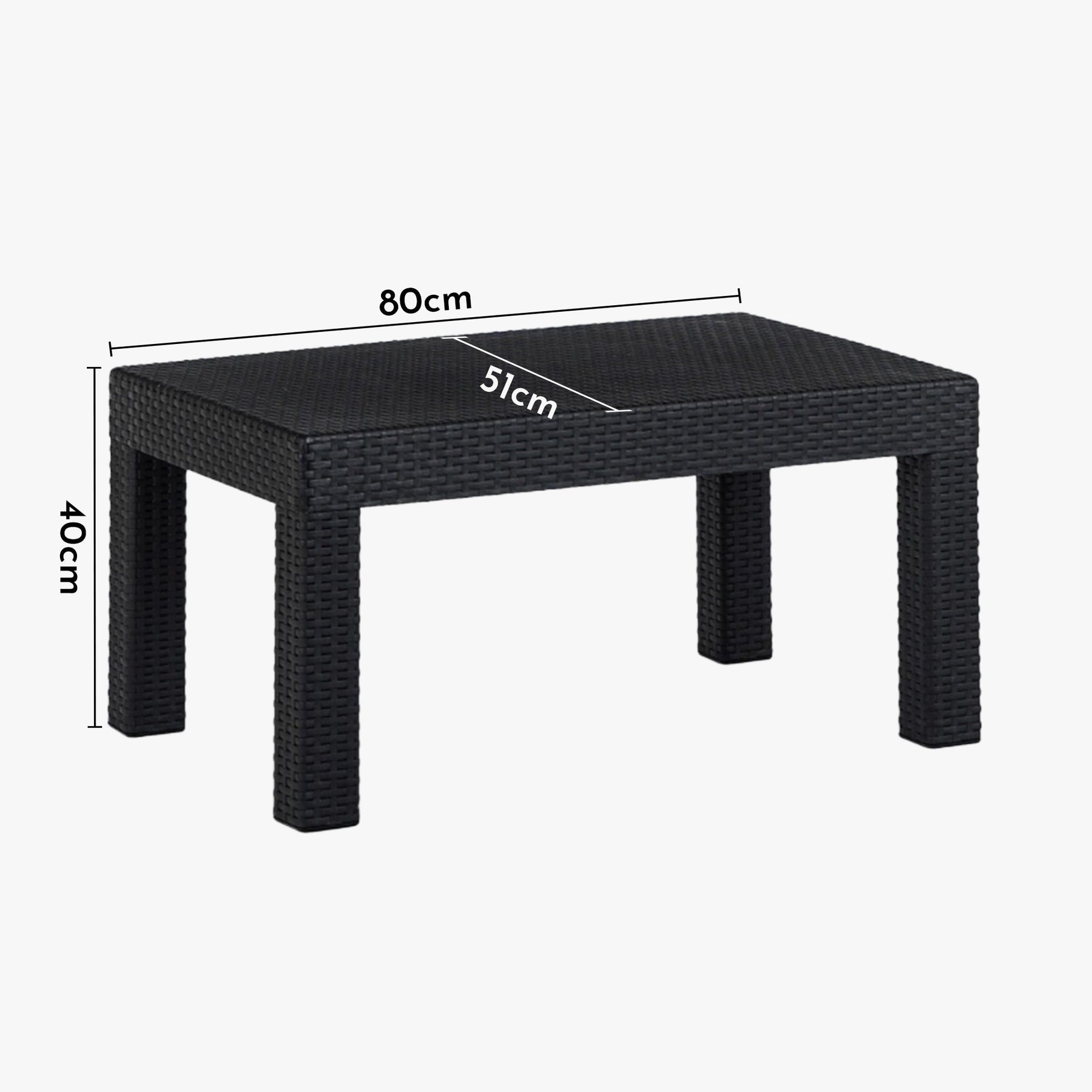 BRENTA Ensemble de mobilier de jardin 4 places avec table noir