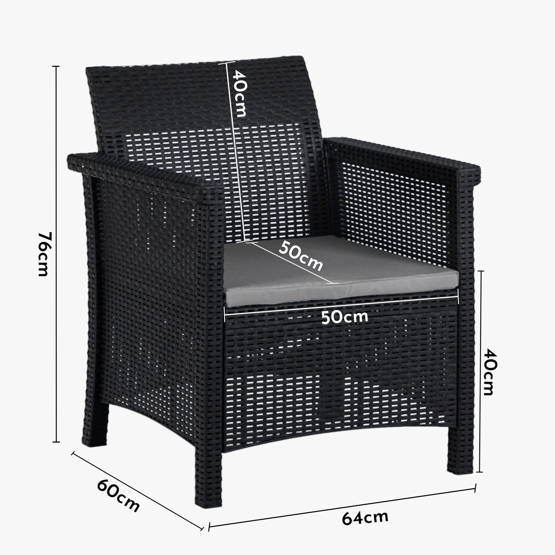 BRENTA Ensemble de mobilier de jardin 4 places avec table noir