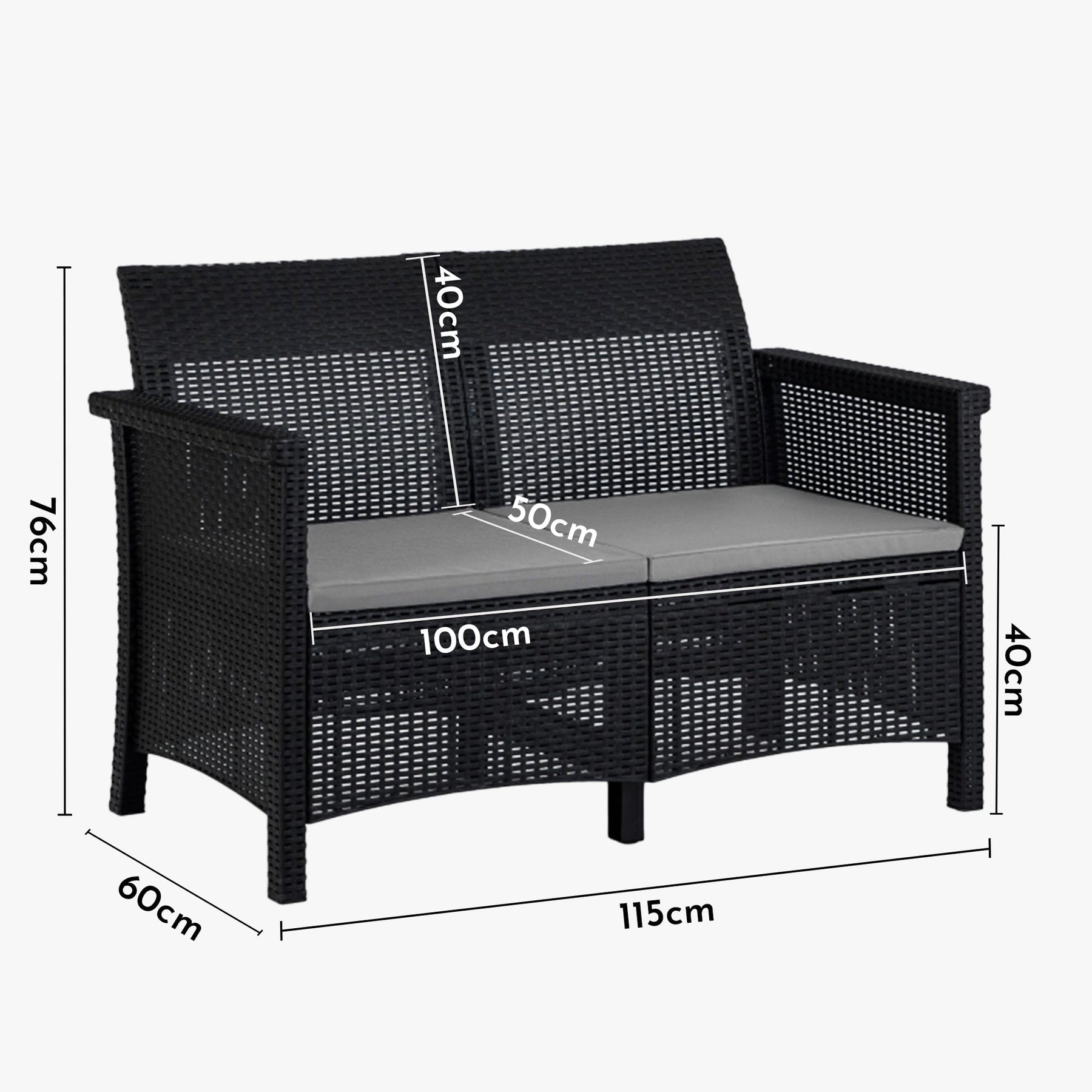 BRENTA Ensemble de mobilier de jardin 4 places avec table noir