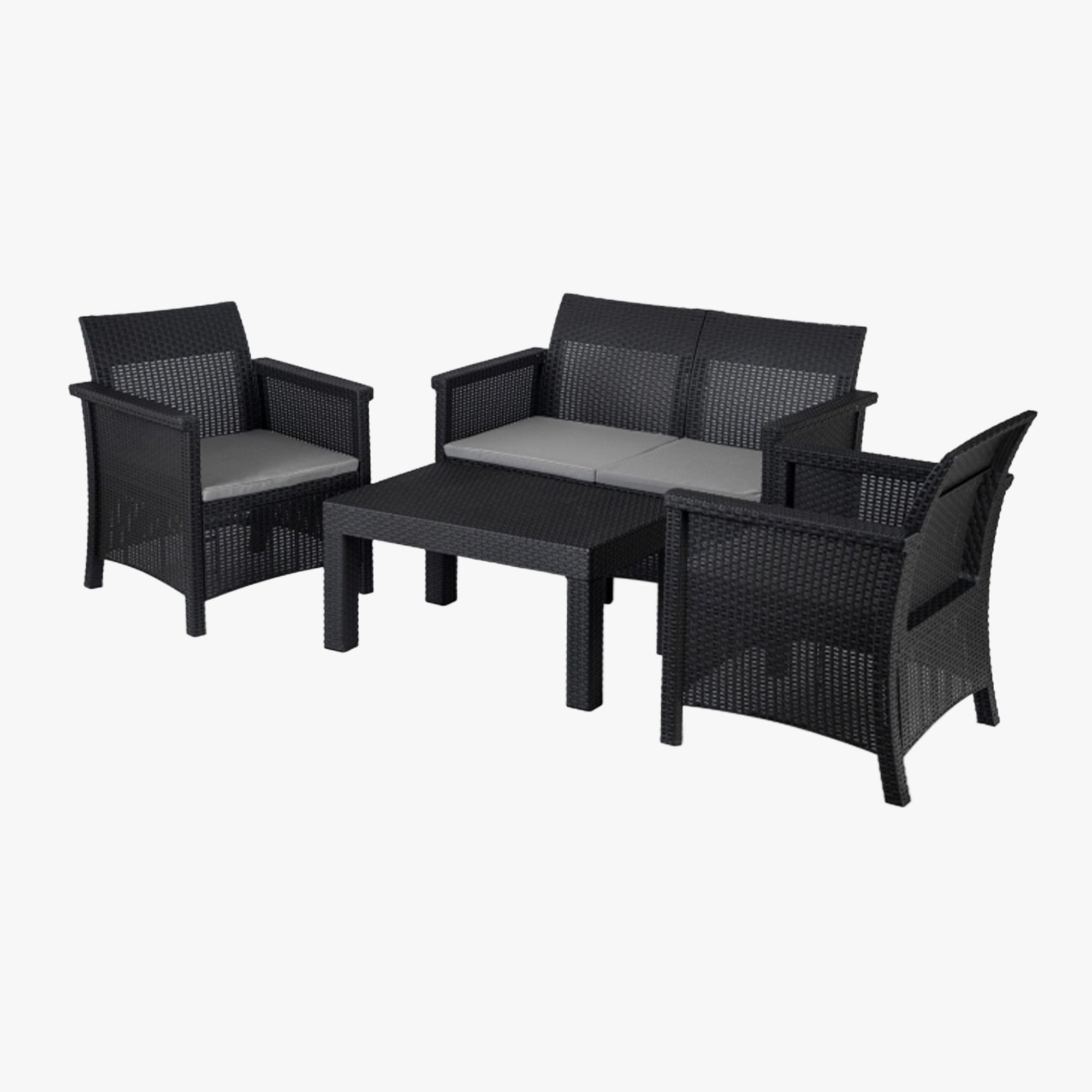 BRENTA Ensemble de mobilier de jardin 4 places avec table noir