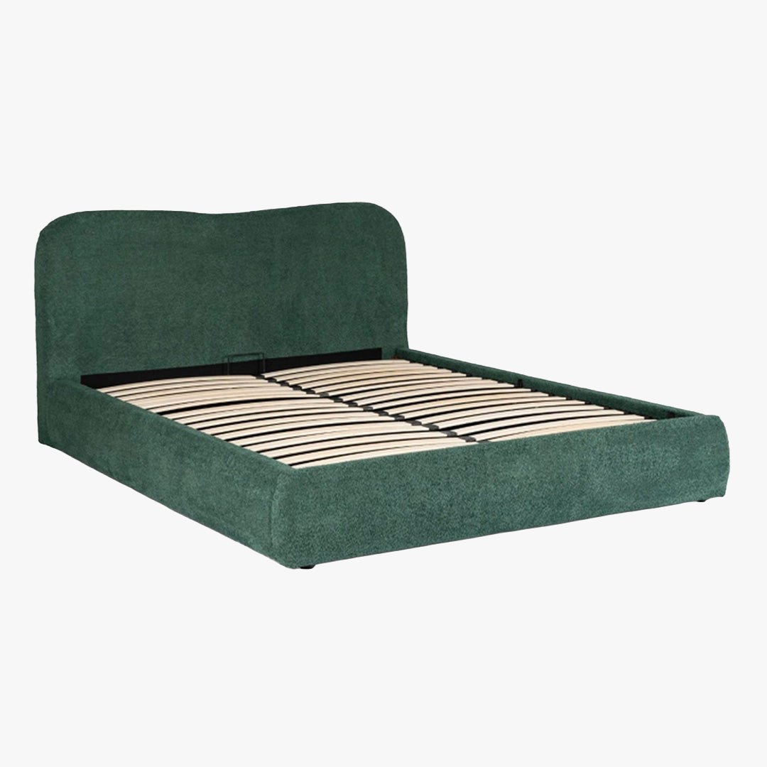 BRISTOL Lit double en tissu bouclette vert avec coffre 160x200 cm