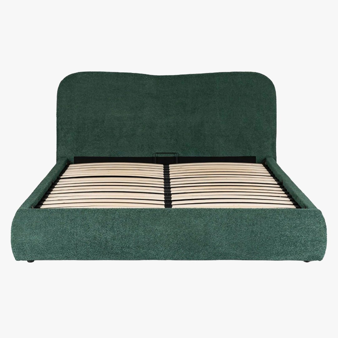 BRISTOL Lit double en tissu bouclette vert avec coffre 160x200 cm