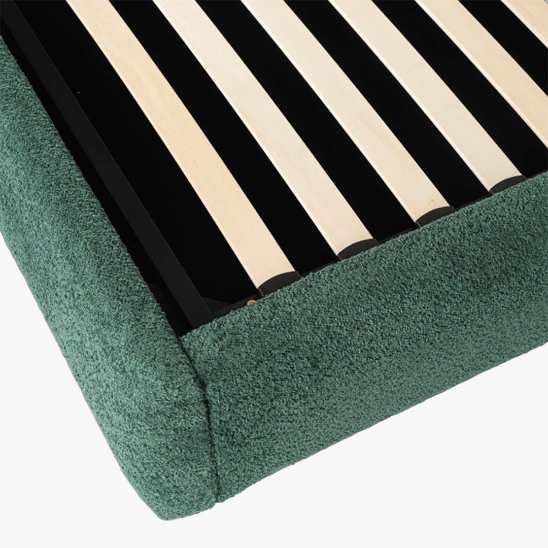 BRISTOL Lit double en tissu bouclette vert avec coffre 160x200 cm