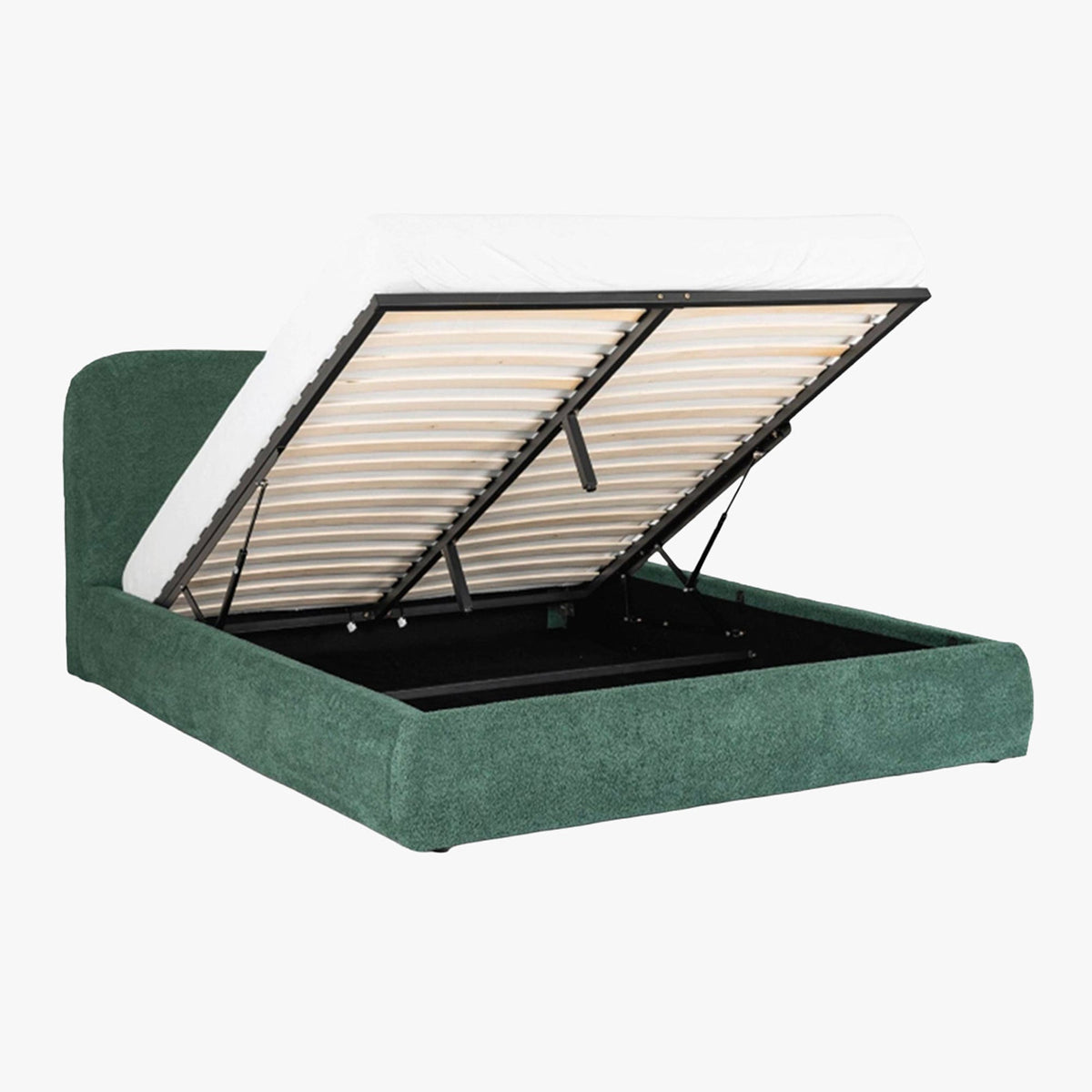 BRISTOL Lit double en tissu bouclette vert avec coffre 160x200 cm