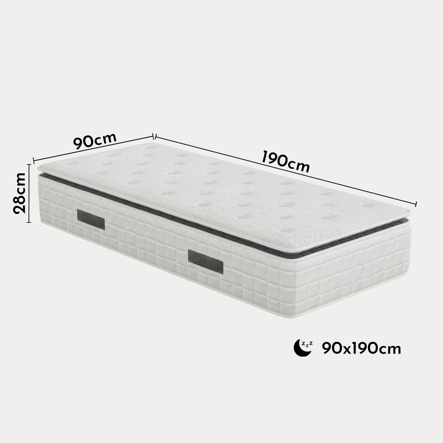 CACHEMIRE Matelas ressorts ensachés 90x190 cm épaisseur 28 cm