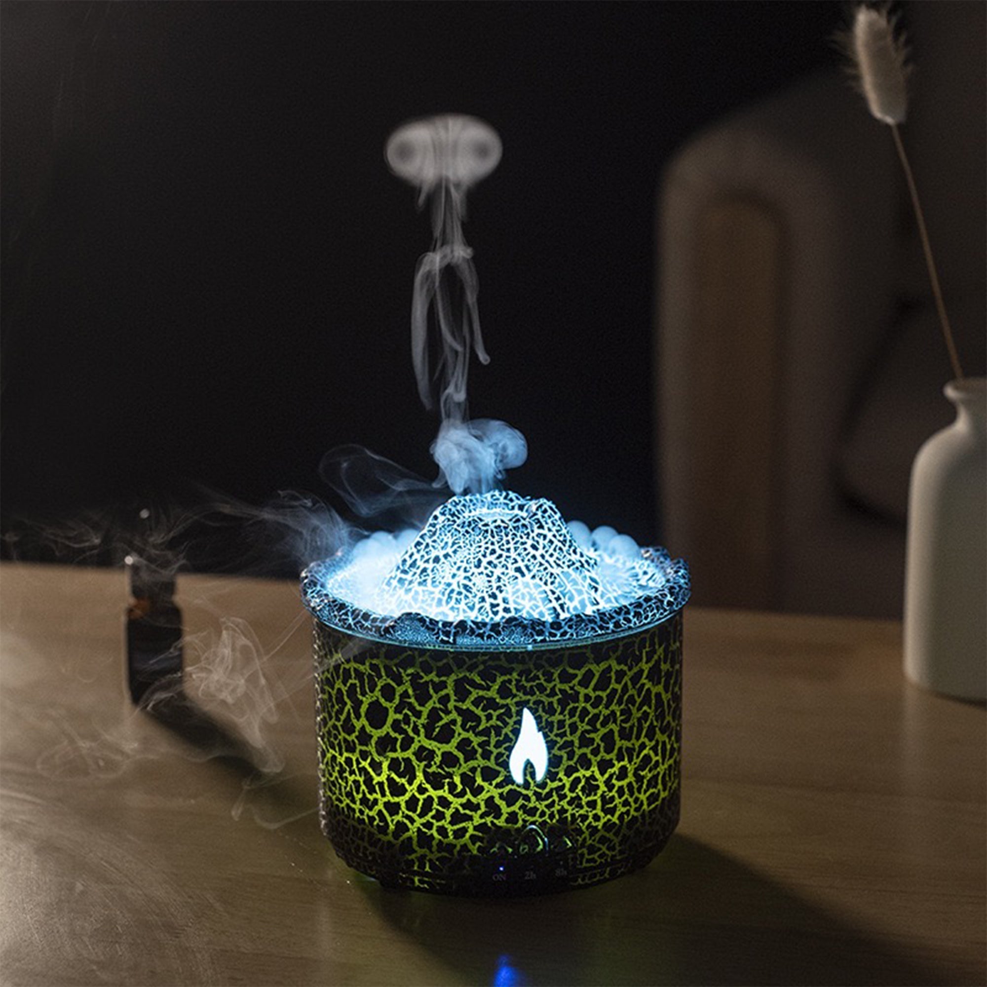 CALY Diffuseur d'huiles essentielles volcan avec flammes à LED noir