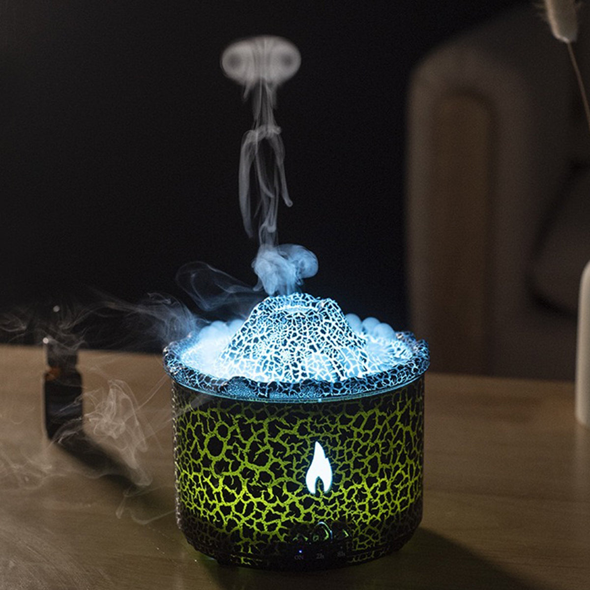 CALY Diffuseur d'huiles essentielles volcan avec flammes à LED noir