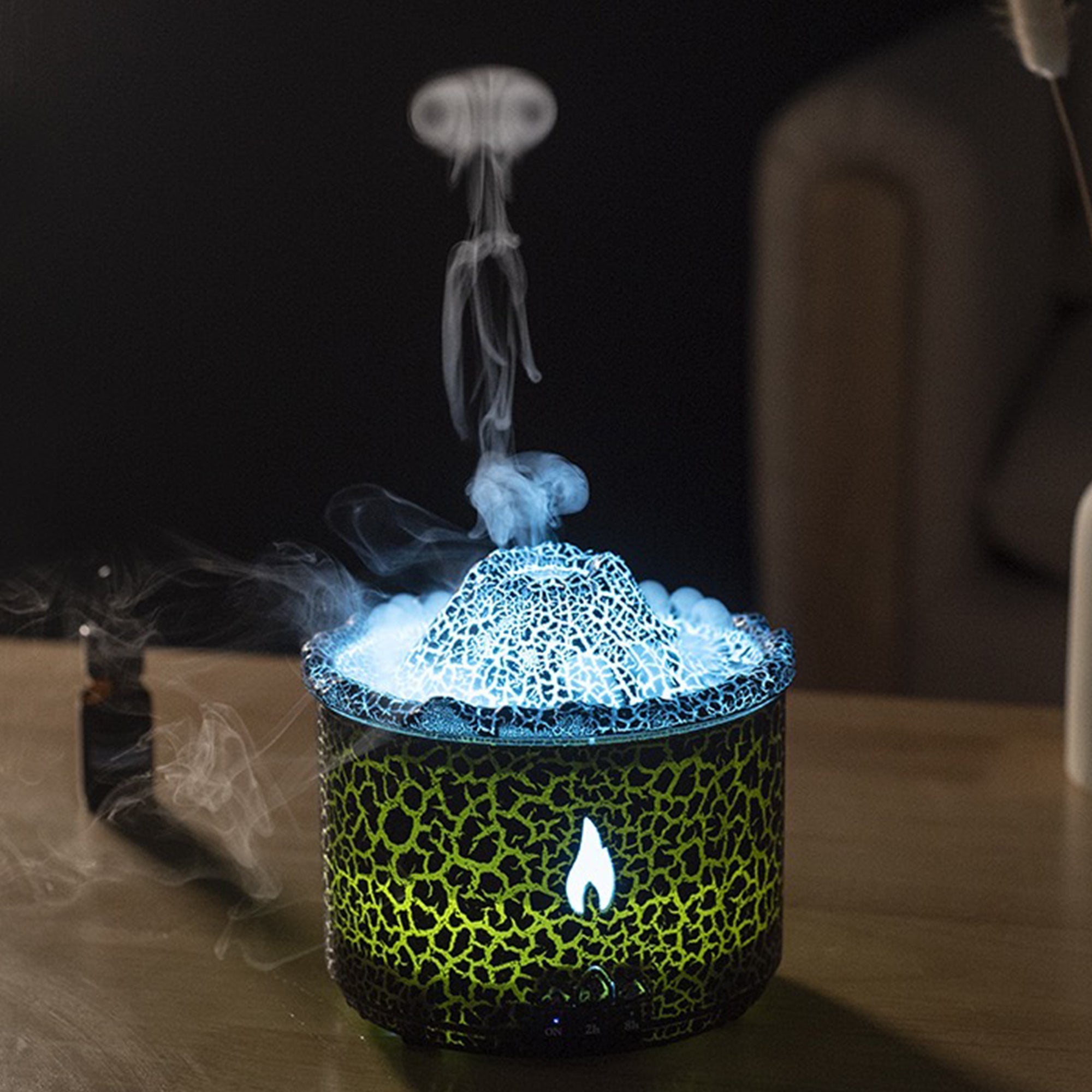 CALY Diffuseur d'huiles essentielles volcan avec flammes à LED noir