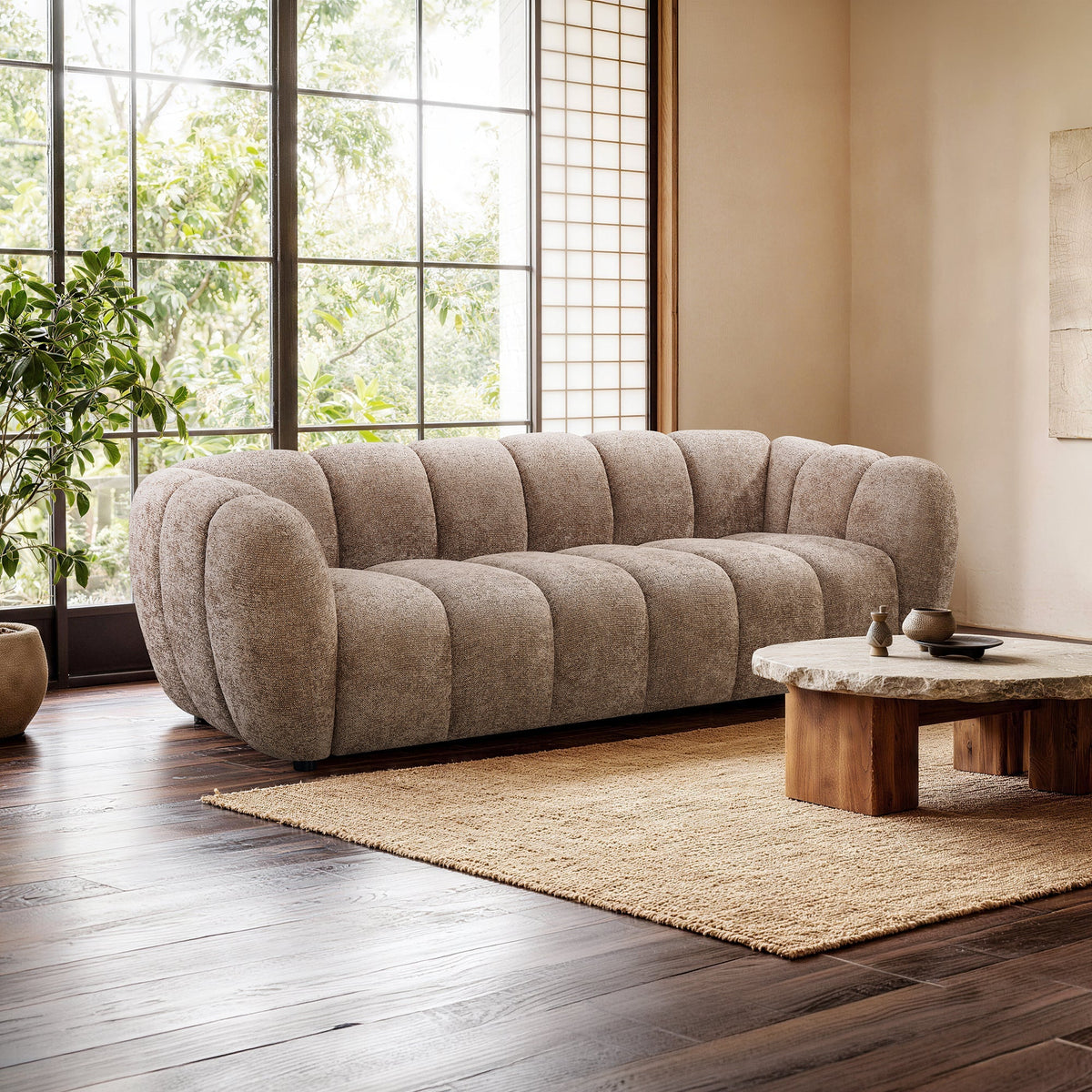 CAMILLE Canapé 3 places en tissu taupe foncé