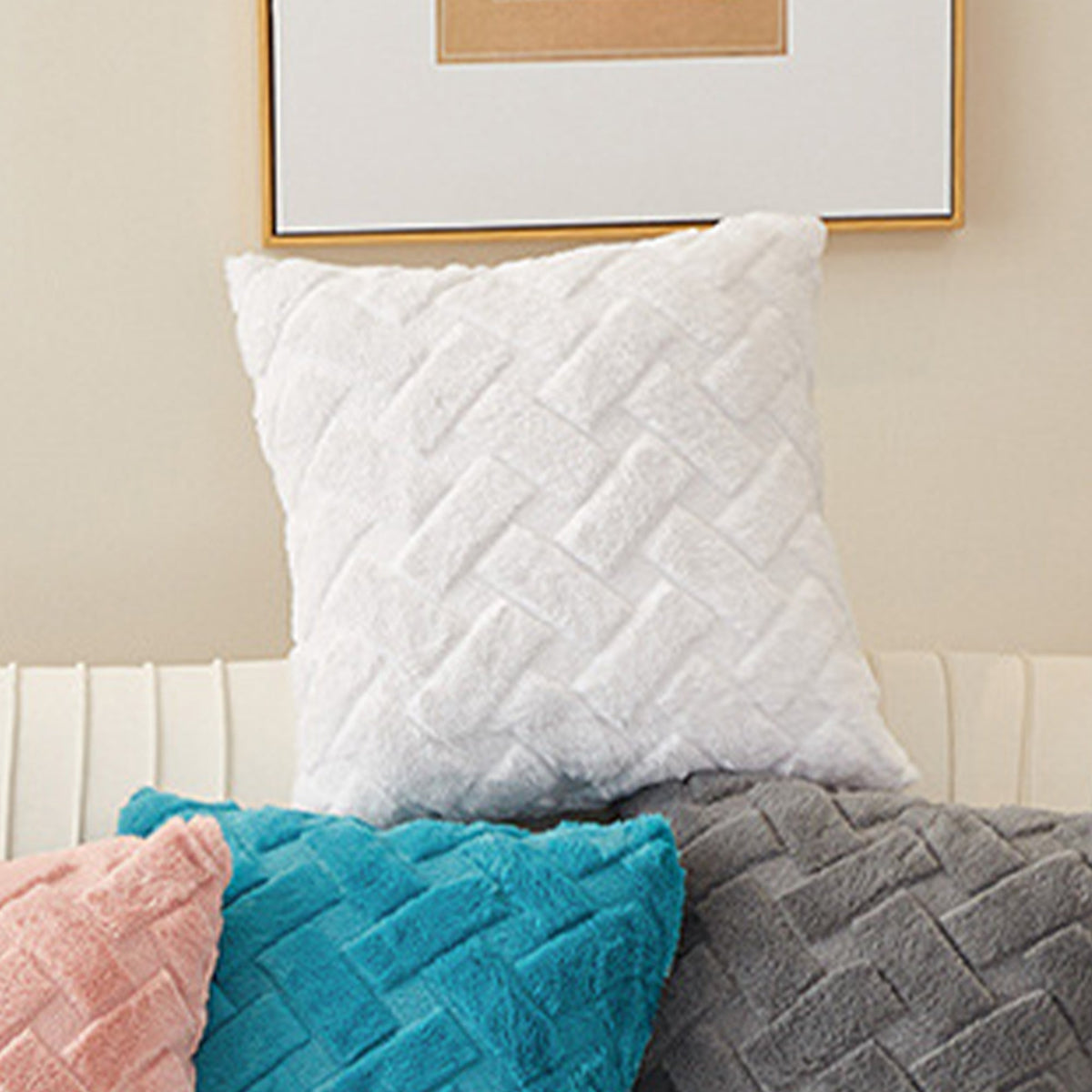 CAPRI Coussin carré en tissu à motifs blanc 43x43 cm
