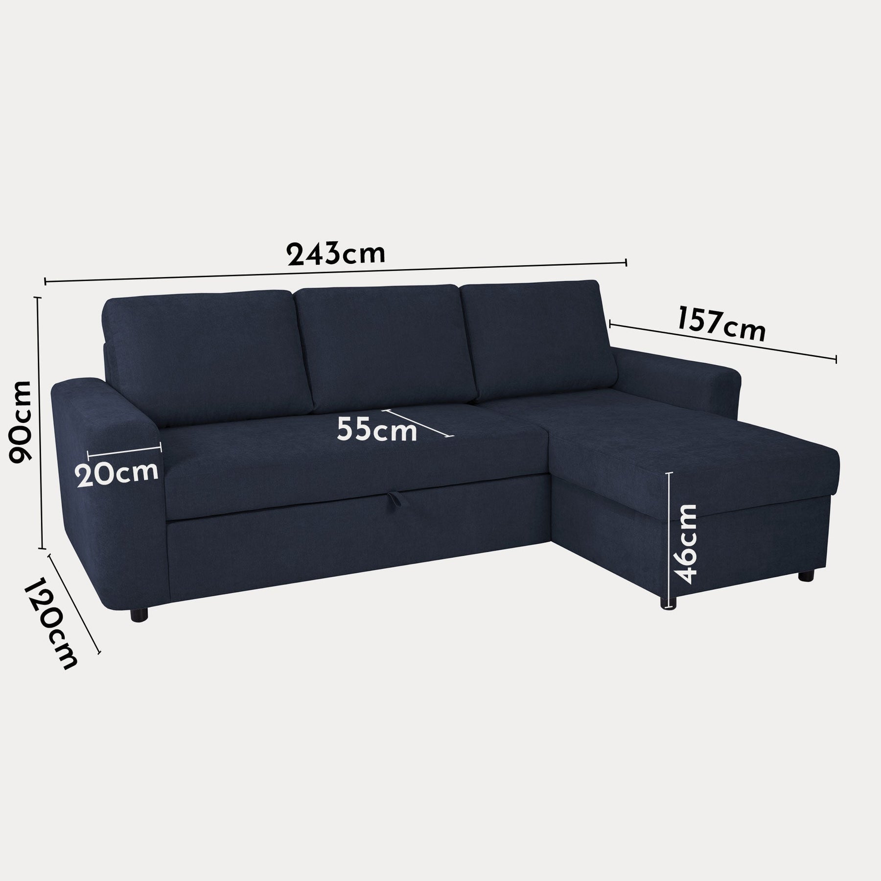 CELIA Canapé d'angle convertible et réversible avec coffre en tissu bleu