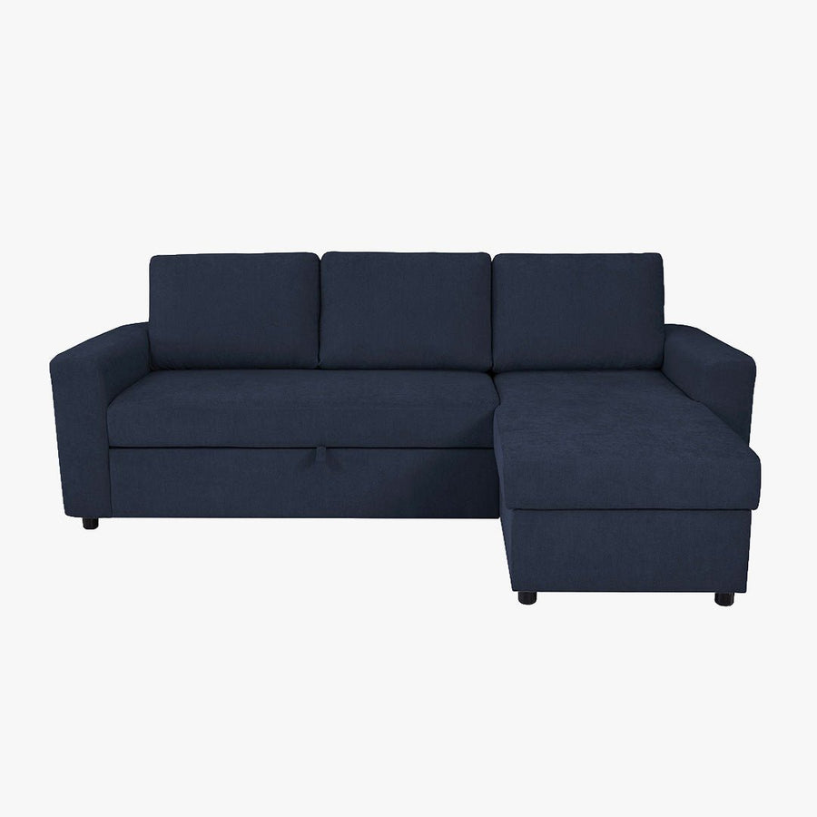 CELIA Canapé d'angle convertible et réversible avec coffre en tissu bleu