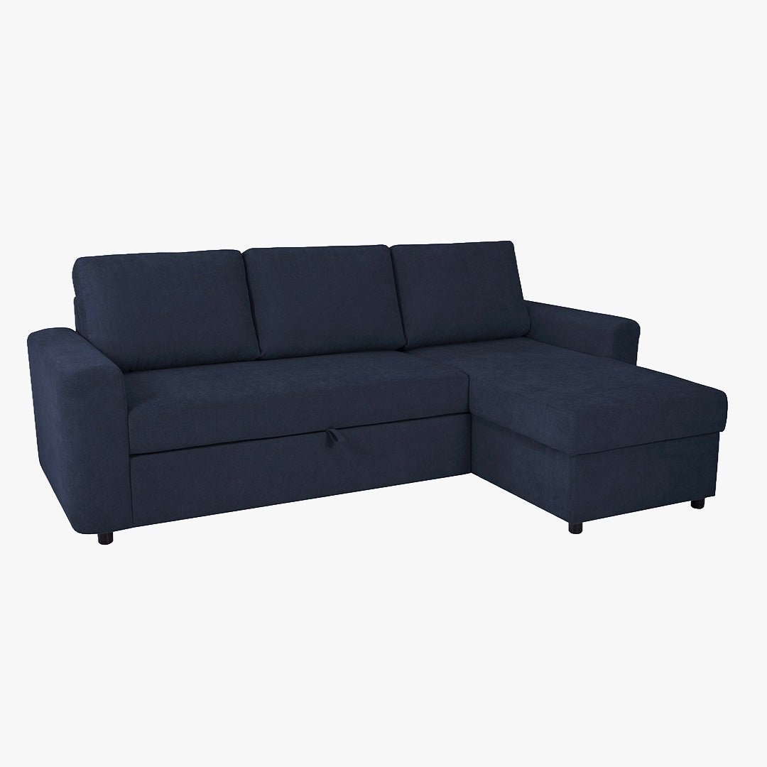 CELIA Canapé d'angle convertible et réversible avec coffre en tissu bleu