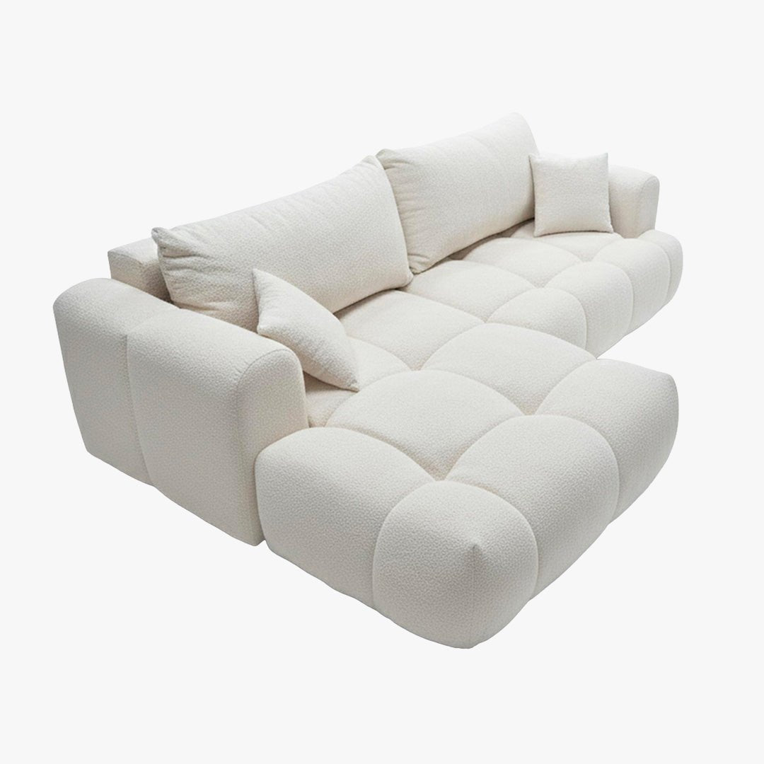 CLOUD Canapé d'angle convertible en tissu bouclette beige - Angle gauche