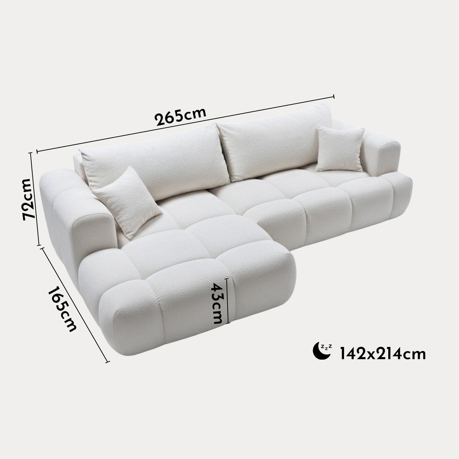 CLOUD Canapé d'angle convertible en tissu bouclette beige - Angle gauche