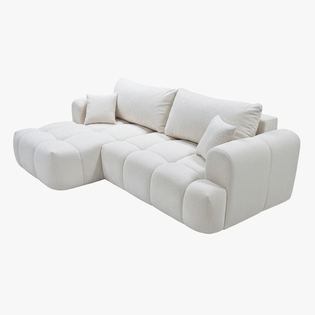 CLOUD Canapé d'angle convertible en tissu bouclette beige - Angle gauche
