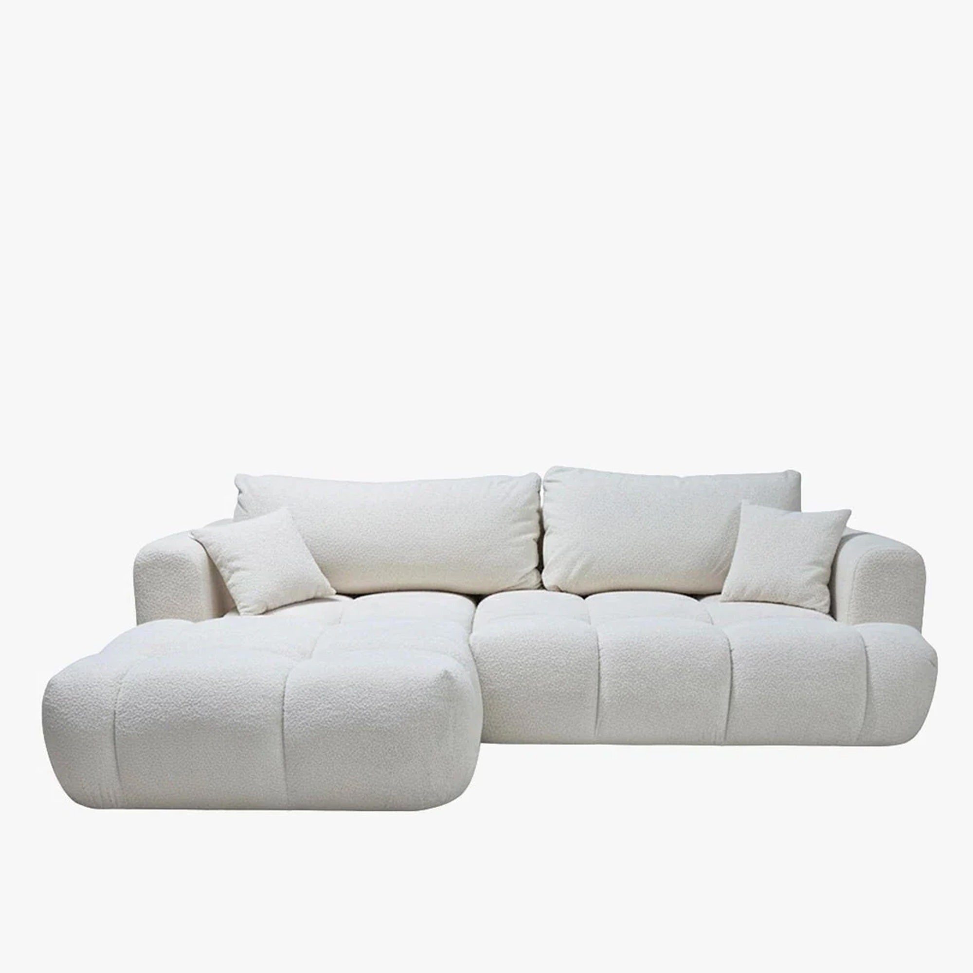 CLOUD Canapé d'angle convertible en tissu bouclette beige - Angle gauche