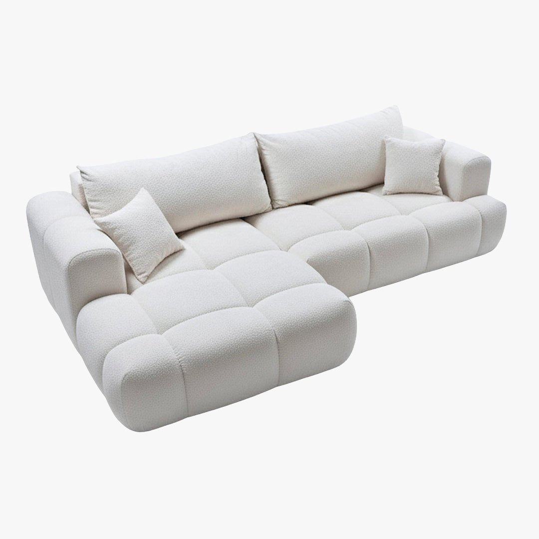 CLOUD Canapé d'angle convertible en tissu bouclette beige - Angle gauche