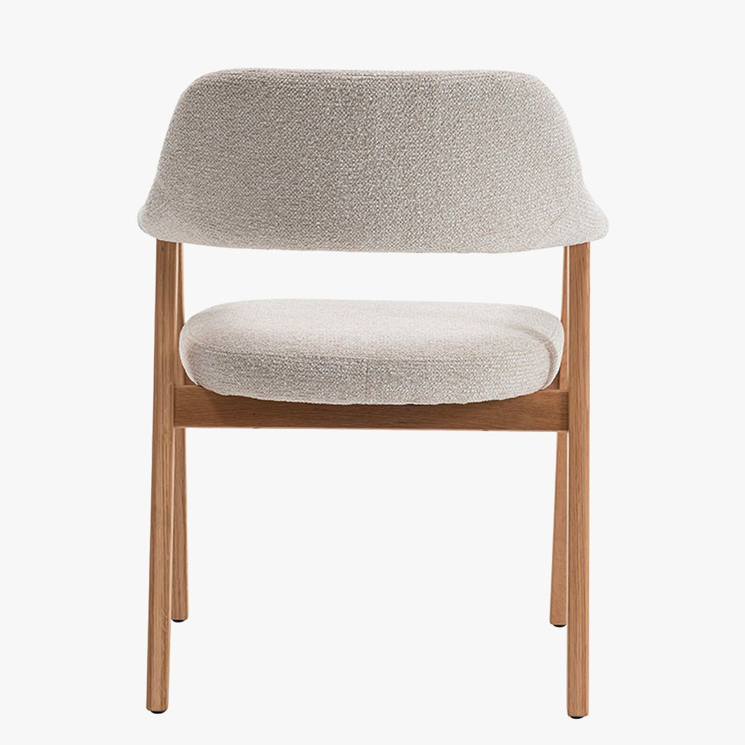 CORALIE Chaise de repas en tissu beige pieds chêne massif clair