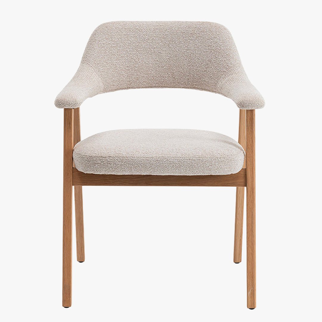CORALIE Chaise de repas en tissu beige pieds chêne massif clair